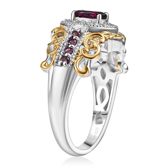 Ring Size 5 Garnet 1.10 ctw in 18K Vermeil YG and Rhodium Over Sterling Silver - Picture 3 of 5